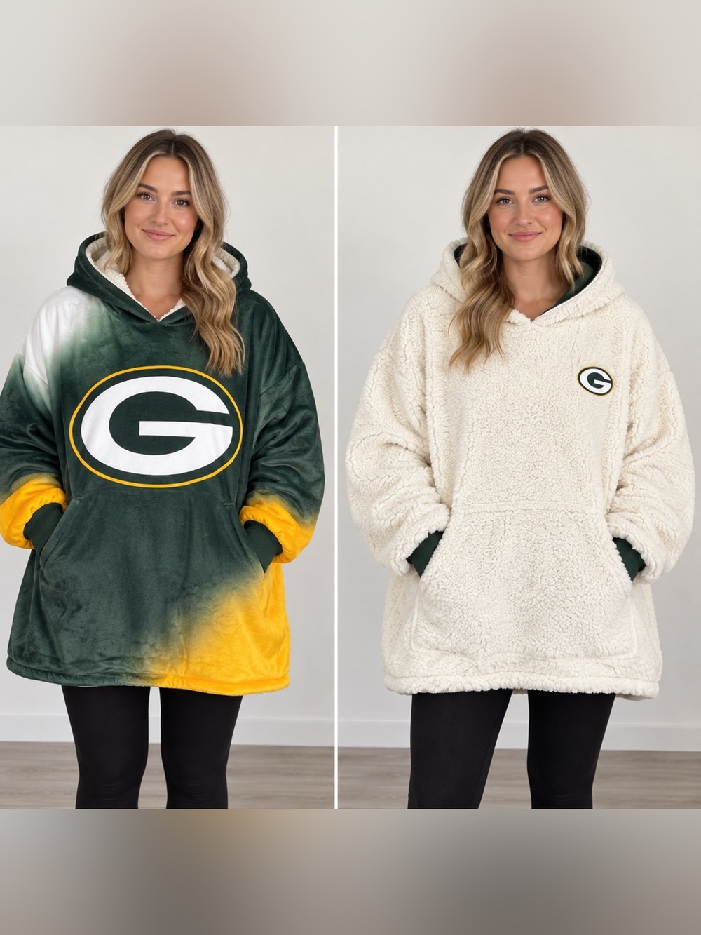 Green Bay Packers Reversible Sherpa Hoodie NFL Team Apparel Oversized NWT